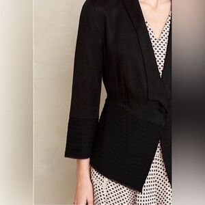 FLEUR WOOD for ANTHROPOLOGIE Black layered sheer accent tuxedo jacket size 4